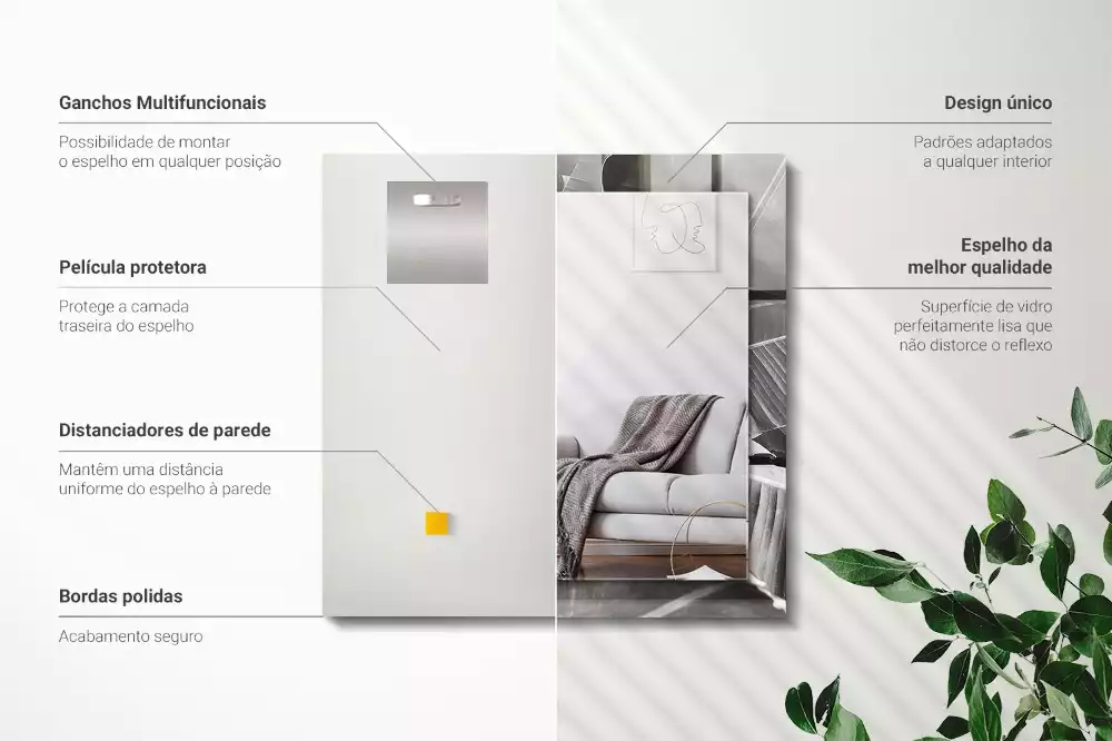 Lustro z drukowaną ramką prostokątne liście bananowe