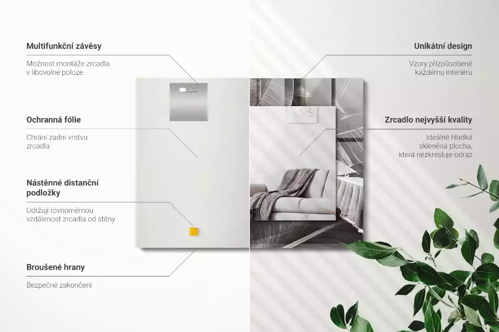 Lustro z drukowaną ramką prostokątne liście bananowe