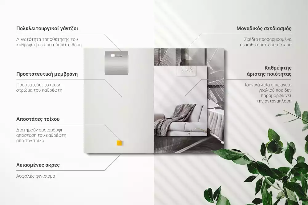 Lustro z drukowaną ramką prostokątne liście bananowe
