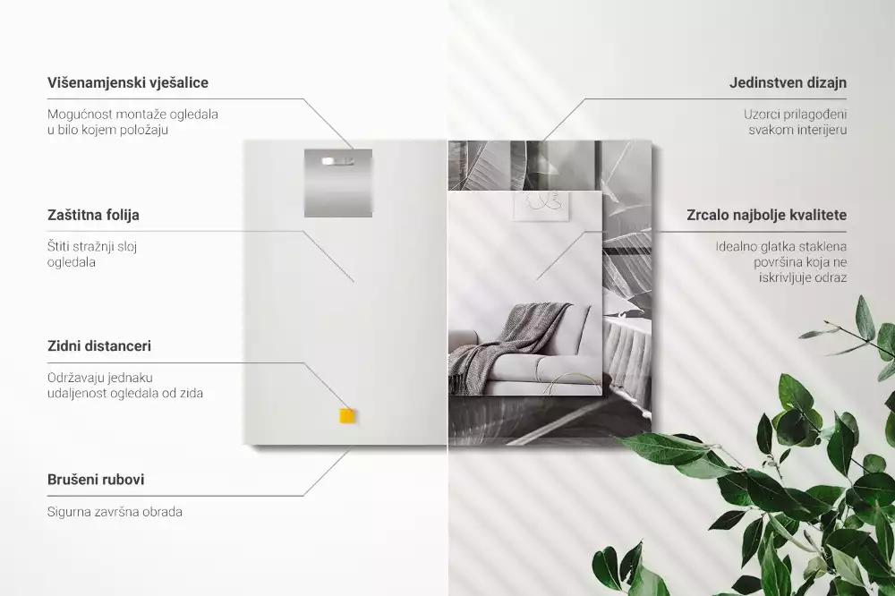 Lustro z drukowaną ramką prostokątne liście bananowe