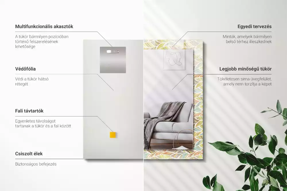 Lustro z nadrukiem prostokątne barwne fale i liście
