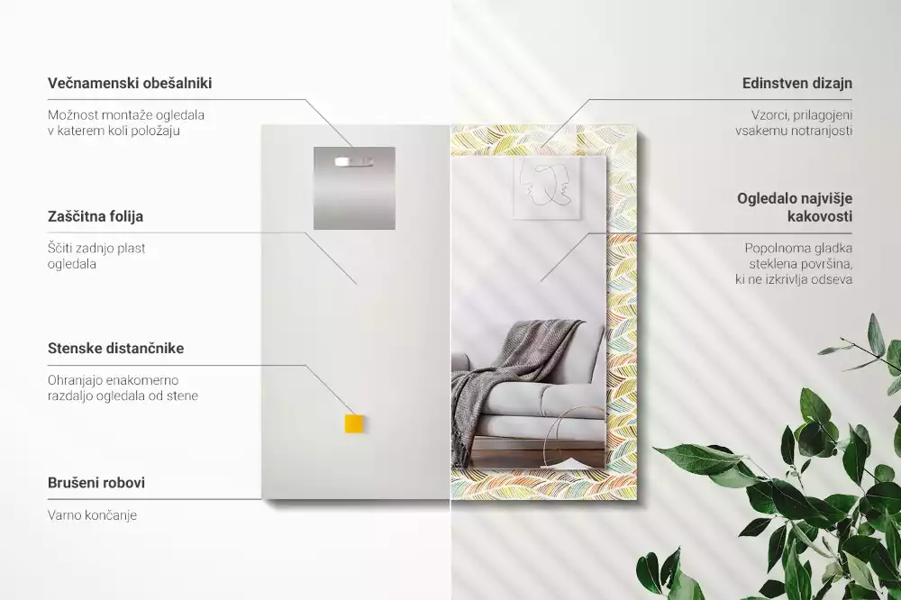 Lustro z nadrukiem prostokątne barwne fale i liście