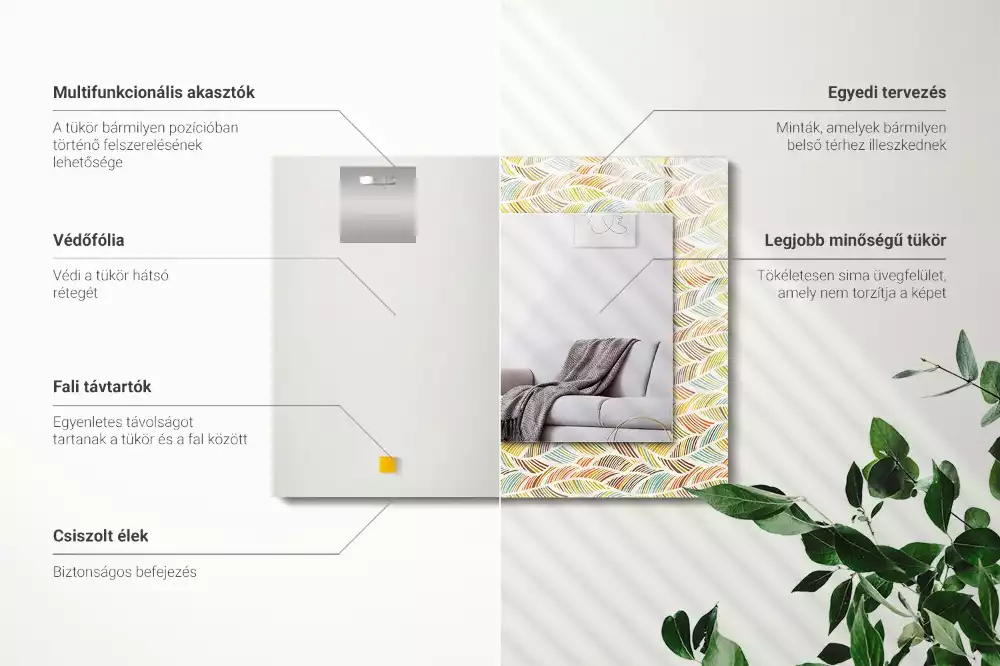 Lustro z nadrukiem prostokątne barwne fale i liście