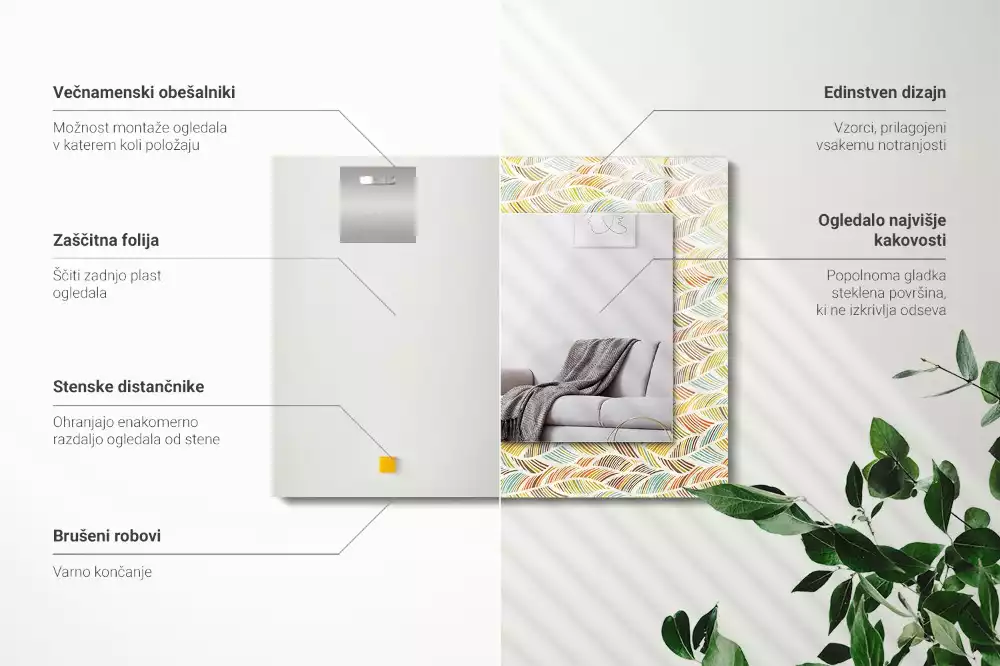 Lustro z nadrukiem prostokątne barwne fale i liście
