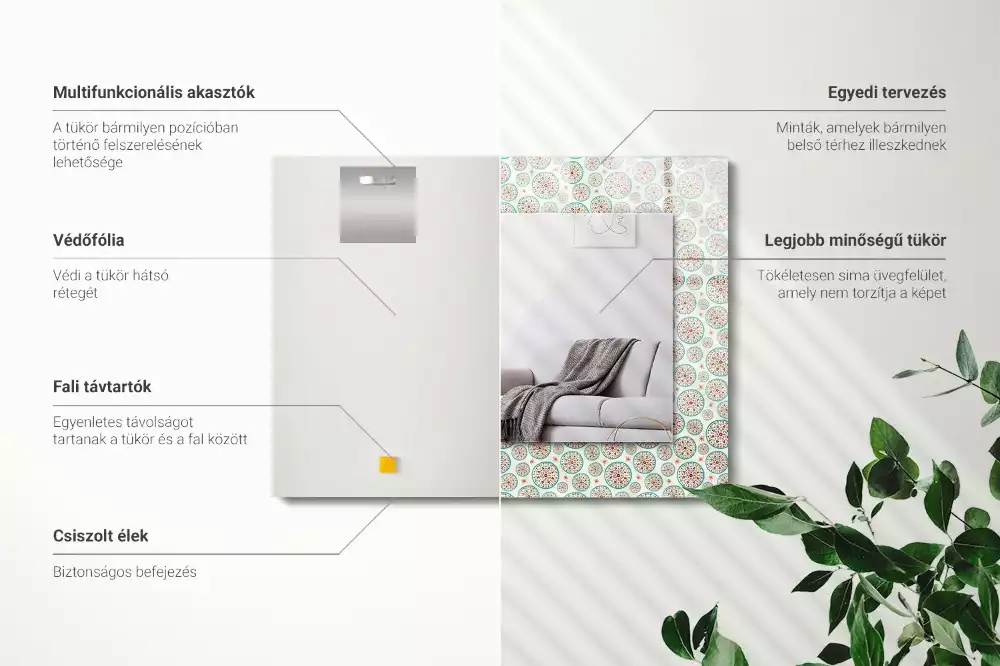 Lustro z nadrukiem dekoracyjne prostokątne deseń z kolorowych okręgów