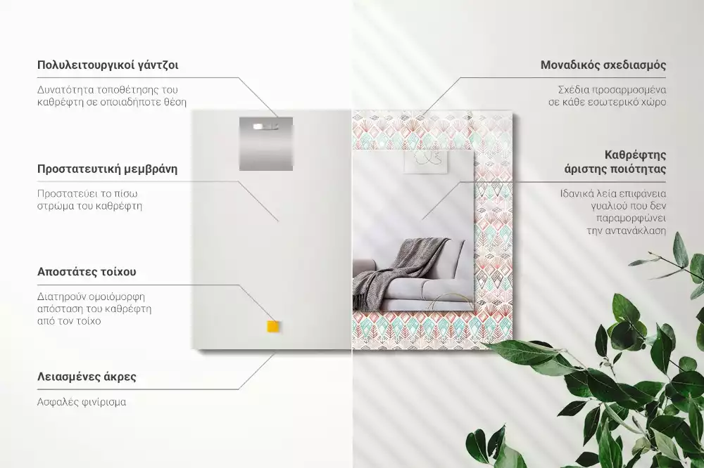 Lustro ramka z nadrukiem prostokątne kolorowy deseń geometryczny