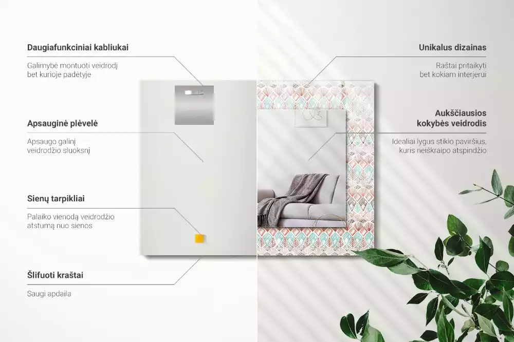 Lustro ramka z nadrukiem prostokątne kolorowy deseń geometryczny