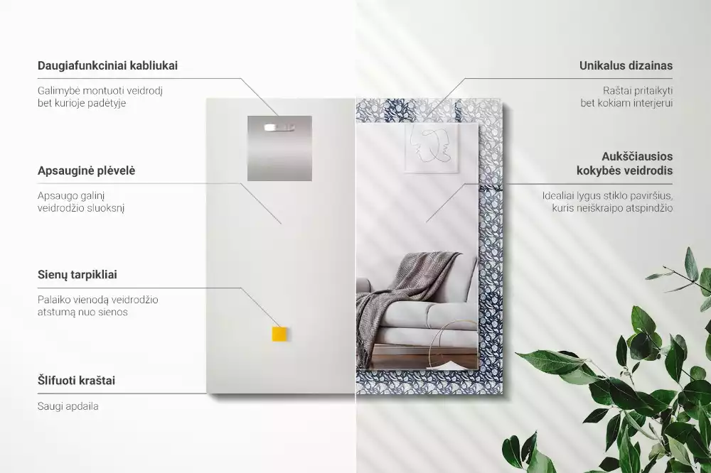 Lustro z drukowaną ramką prostokątne błękitny motyw kwiatowy