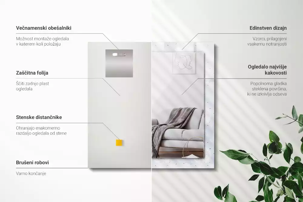 Lustro z nadrukiem prostokątne dmuchawce i kwiaty