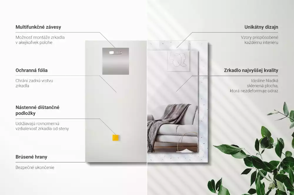 Lustro z nadrukiem prostokątne dmuchawce i kwiaty