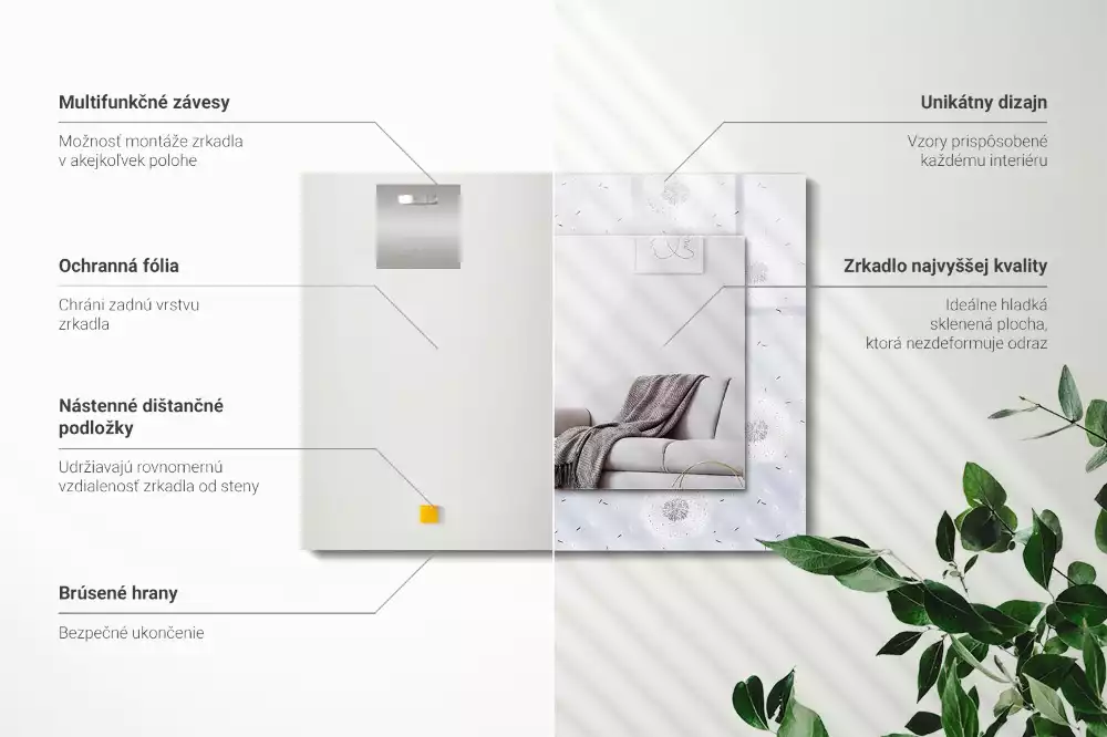 Lustro z nadrukiem prostokątne dmuchawce i kwiaty