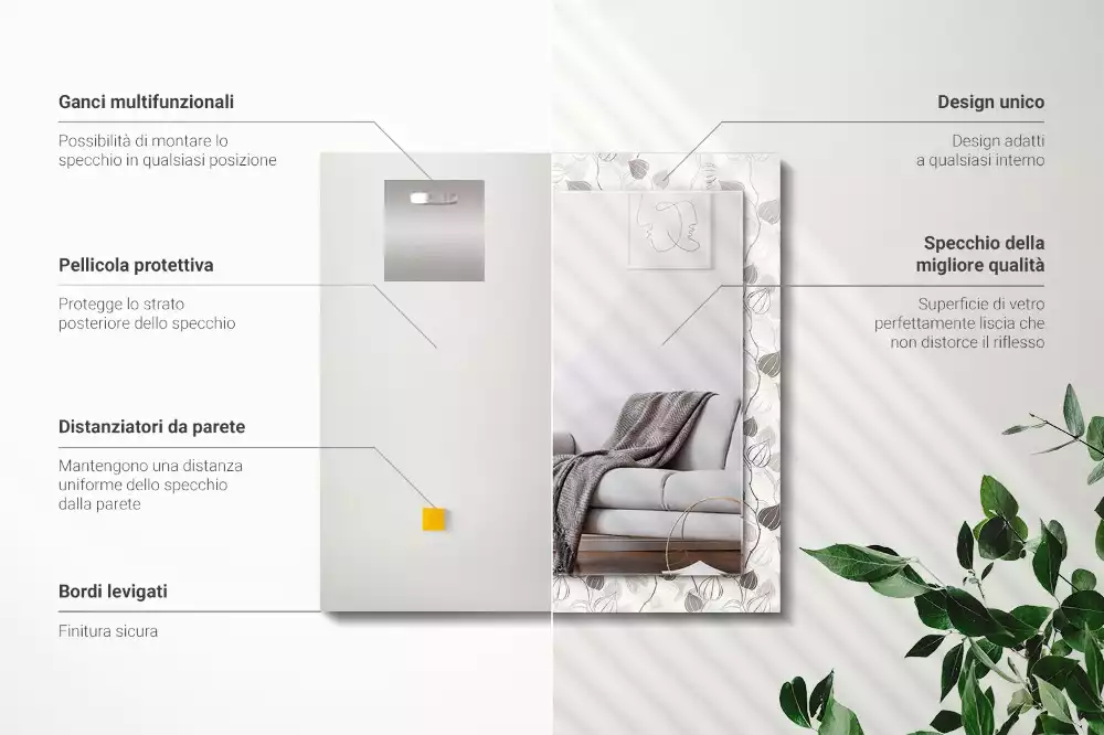 Lustro z nadrukiem prostokątne deseń w liście