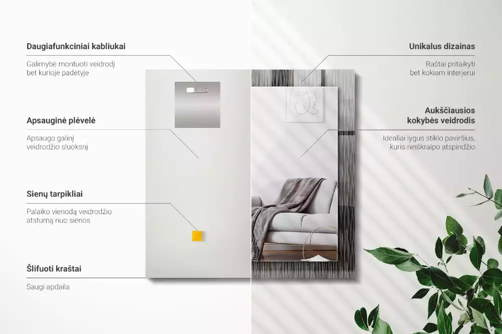 Lustro z nadrukiem dekoracyjne prostokątne nowoczesne kreski