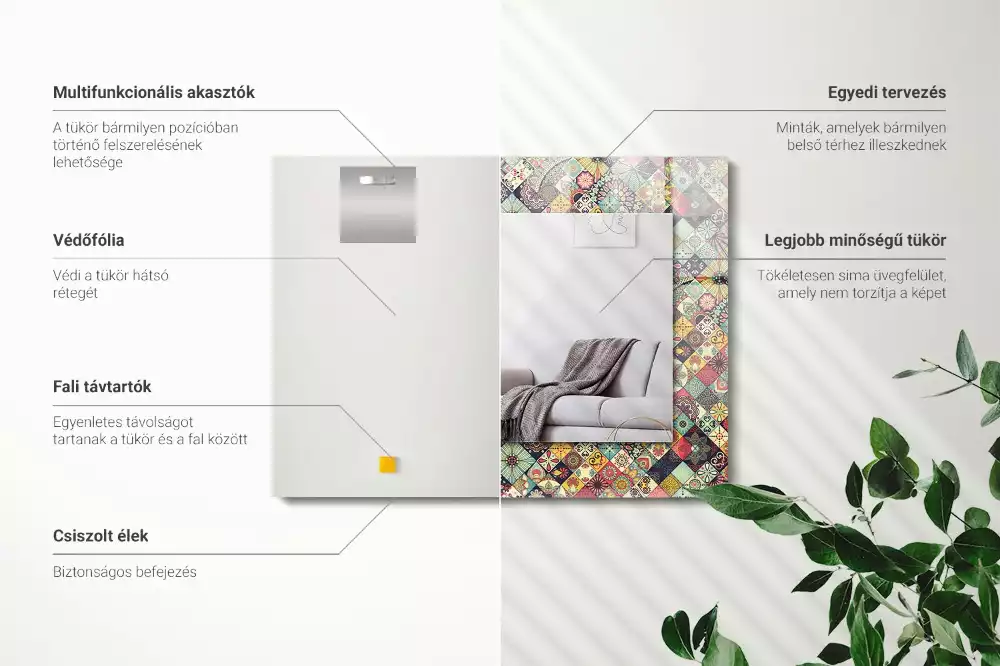 Lustro z drukowaną ramką prostokątne patchworkowe kolorowe motywy
