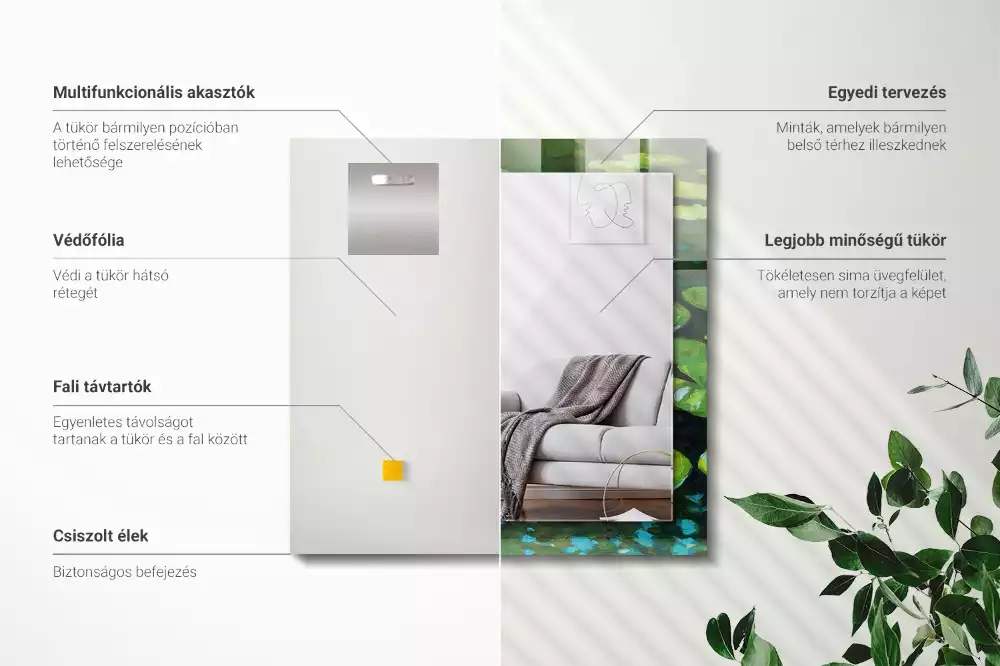 Lustro z nadrukiem prostokątne liliowce wodne w stawie