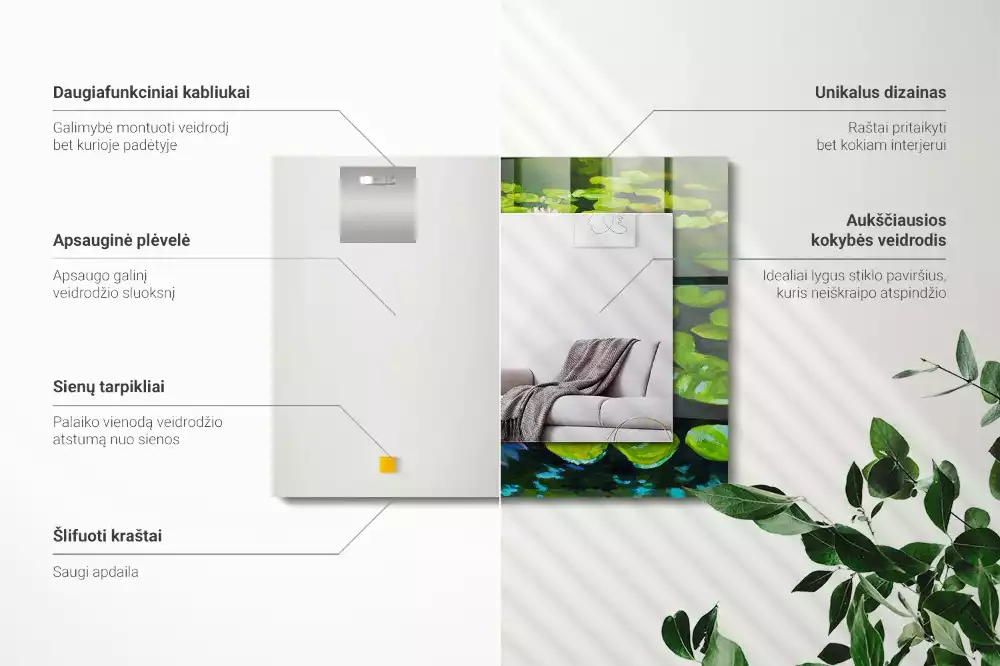 Lustro z nadrukiem prostokątne liliowce wodne w stawie