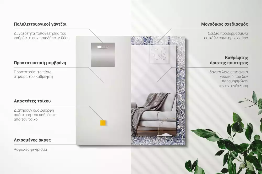 Lustro z nadrukiem prostokątne kwiatowy motyw tekstylny
