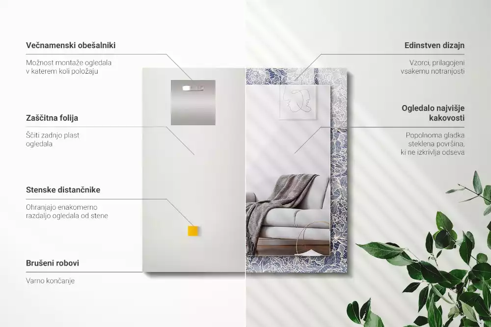 Lustro z nadrukiem prostokątne kwiatowy motyw tekstylny