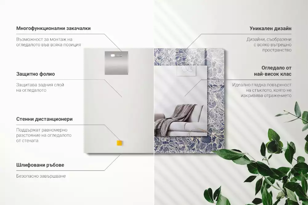Lustro z nadrukiem prostokątne kwiatowy motyw tekstylny
