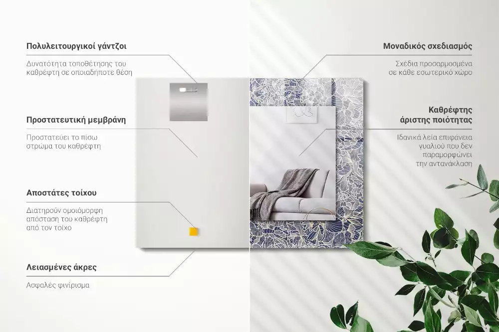 Lustro z nadrukiem prostokątne kwiatowy motyw tekstylny