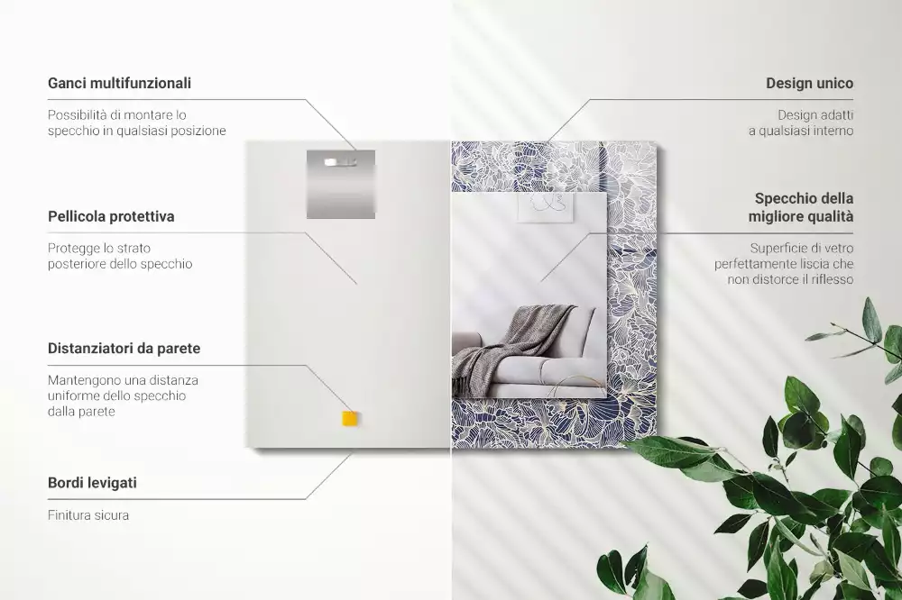 Lustro z nadrukiem prostokątne kwiatowy motyw tekstylny