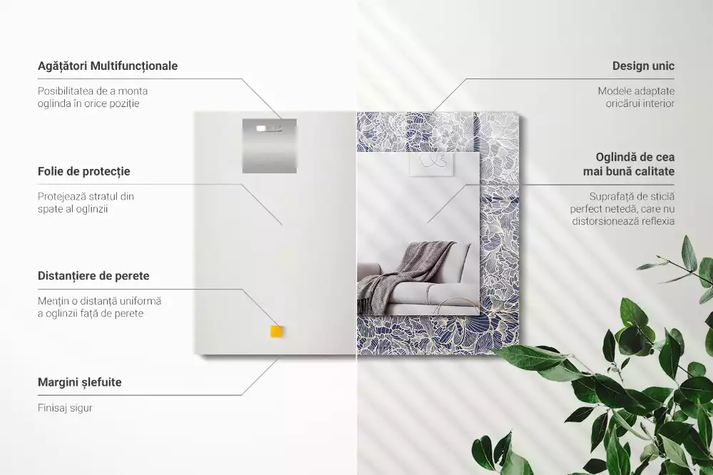 Lustro z nadrukiem prostokątne kwiatowy motyw tekstylny