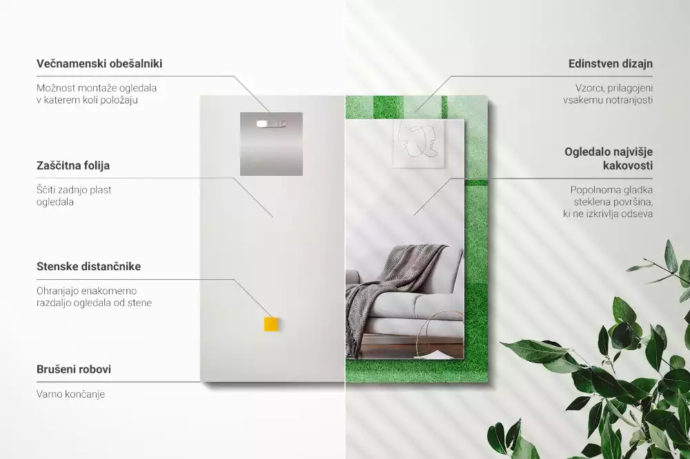 Lustro z nadrukiem dekoracyjne prostokątne soczysta trawa