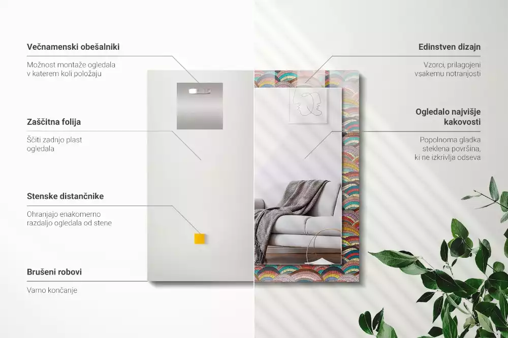Lustro z drukowaną ramką prostokątne barwne łuki i fale