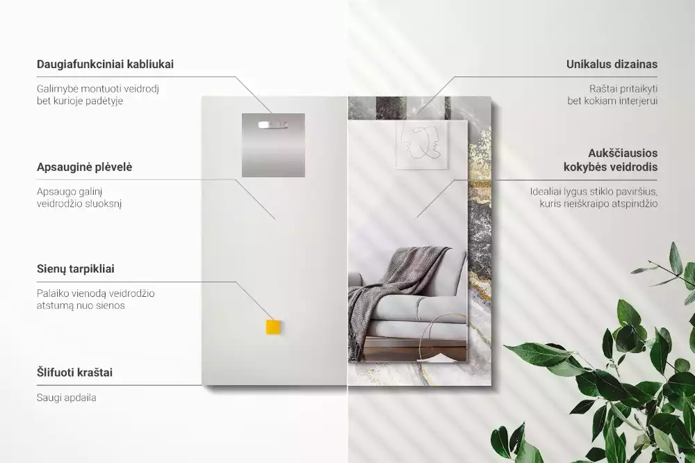 Lustro z nadrukiem prostokątne abstrakcja żyłkowania marmuru