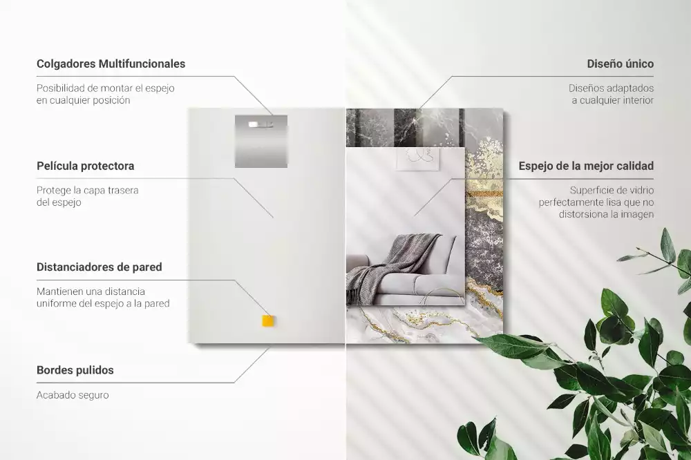 Lustro z nadrukiem prostokątne abstrakcja żyłkowania marmuru