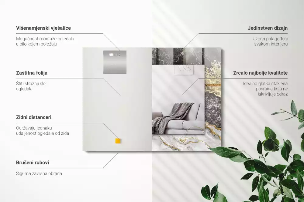 Lustro z nadrukiem prostokątne abstrakcja żyłkowania marmuru