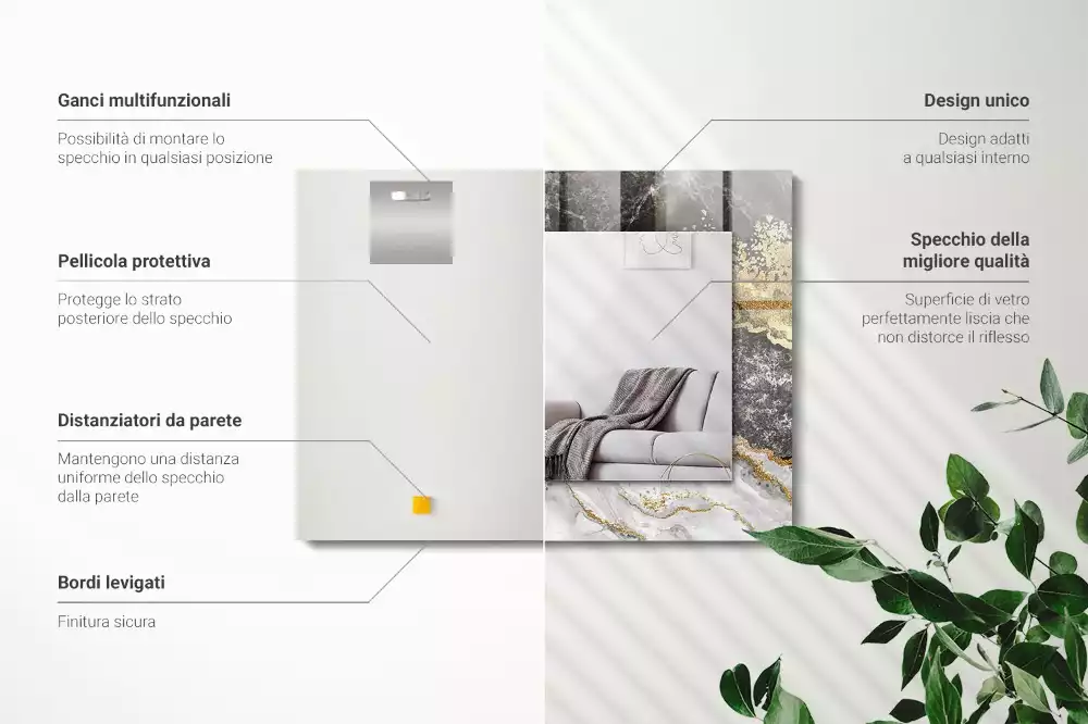 Lustro z nadrukiem prostokątne abstrakcja żyłkowania marmuru