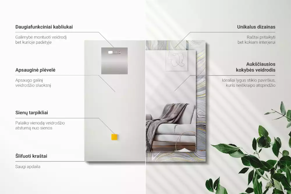 Lustro ramka z nadrukiem prostokątne abstrakcyjne motywy marmurowe