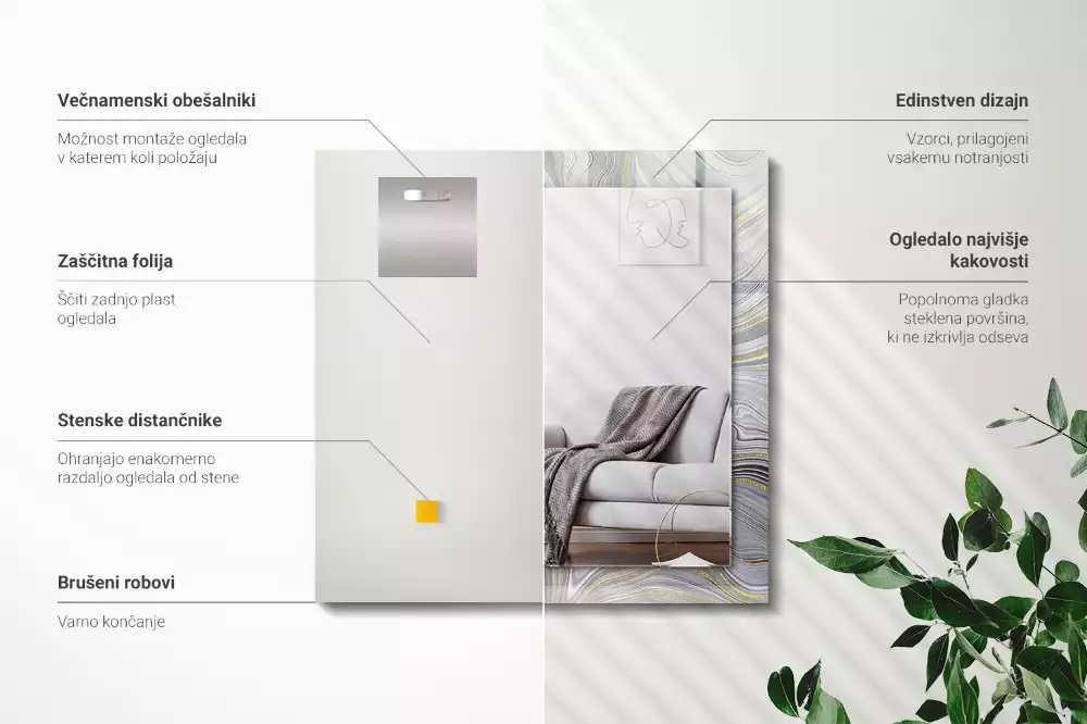 Lustro ramka z nadrukiem prostokątne abstrakcyjne motywy marmurowe