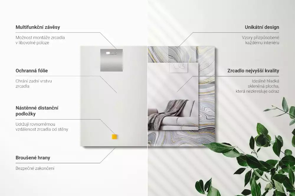 Lustro ramka z nadrukiem prostokątne abstrakcyjne motywy marmurowe