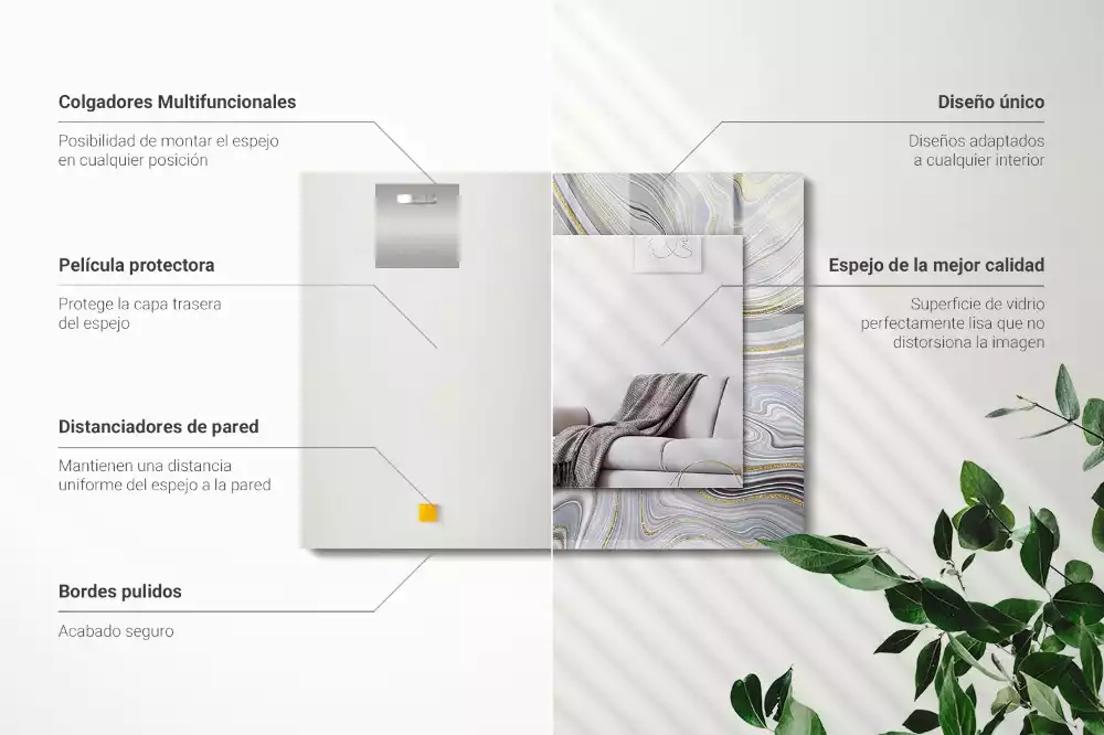 Lustro ramka z nadrukiem prostokątne abstrakcyjne motywy marmurowe