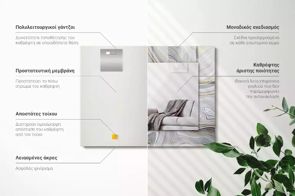 Lustro ramka z nadrukiem prostokątne abstrakcyjne motywy marmurowe