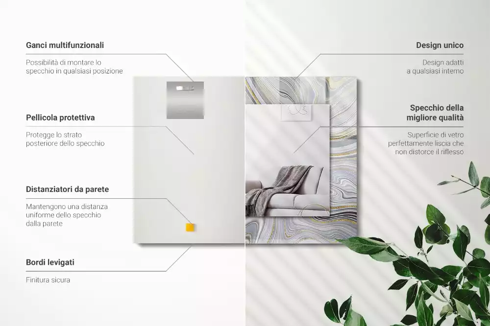 Lustro ramka z nadrukiem prostokątne abstrakcyjne motywy marmurowe