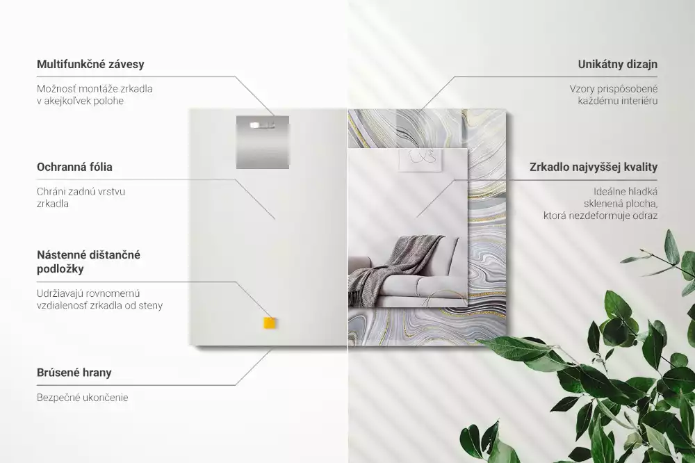 Lustro ramka z nadrukiem prostokątne abstrakcyjne motywy marmurowe