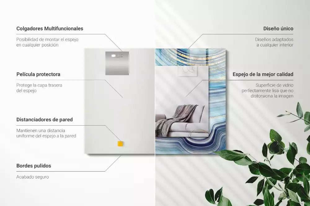 Lustro z drukowaną ramką prostokątne abstrakcyjne błękitne fale