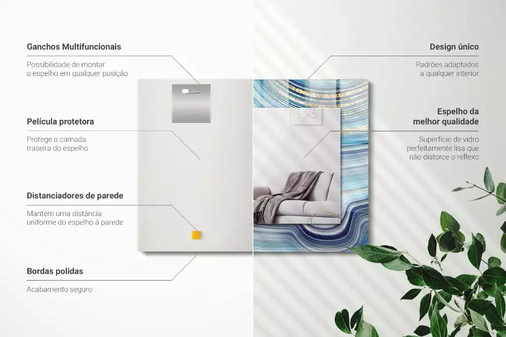 Lustro z drukowaną ramką prostokątne abstrakcyjne błękitne fale