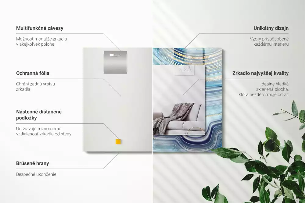 Lustro z drukowaną ramką prostokątne abstrakcyjne błękitne fale