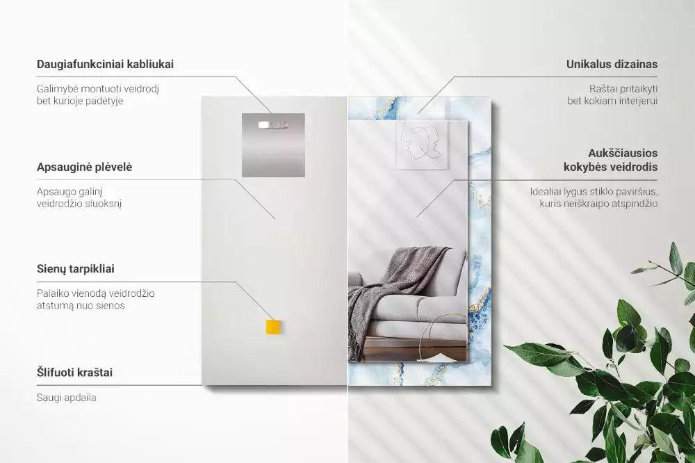 Lustro dekoracyjne prostokątne abstrakcyjny deseń marmurowy