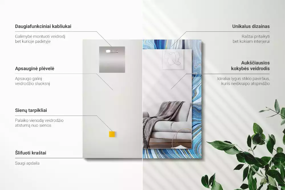 Lustro z nadrukiem prostokątne abstrakcyjny deseń błękitny