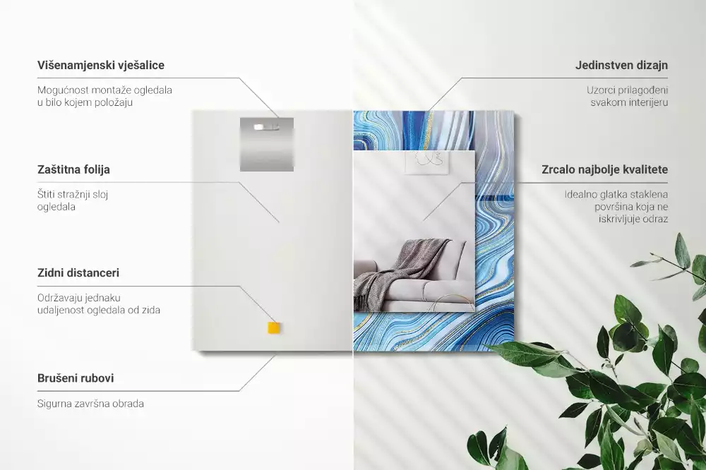 Lustro z nadrukiem prostokątne abstrakcyjny deseń błękitny
