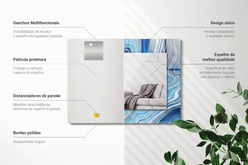 Lustro z nadrukiem prostokątne abstrakcyjny deseń błękitny