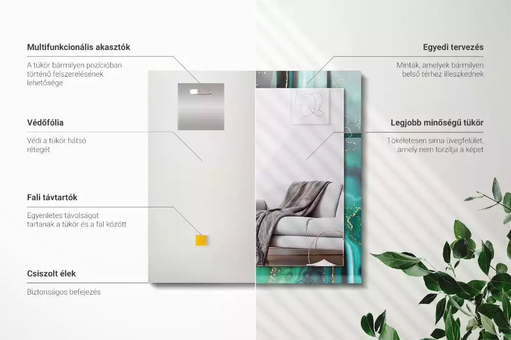 Lustro z nadrukiem prostokątne abstrakcyjna struktura zielona