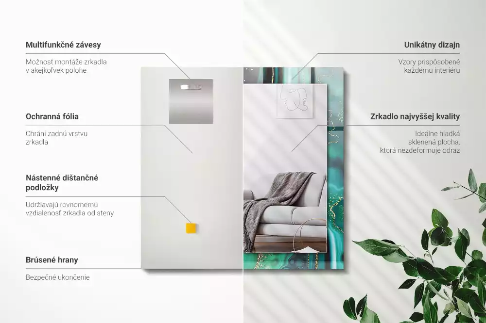 Lustro z nadrukiem prostokątne abstrakcyjna struktura zielona