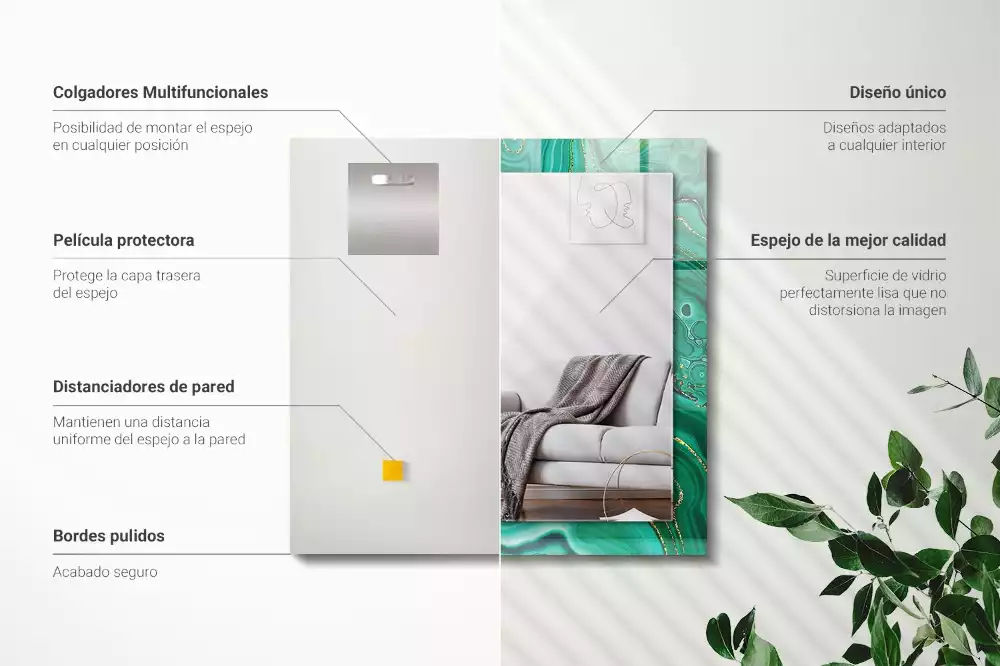 Lustro z nadrukiem dekoracyjne prostokątne abstrakcyjna struktura zielona