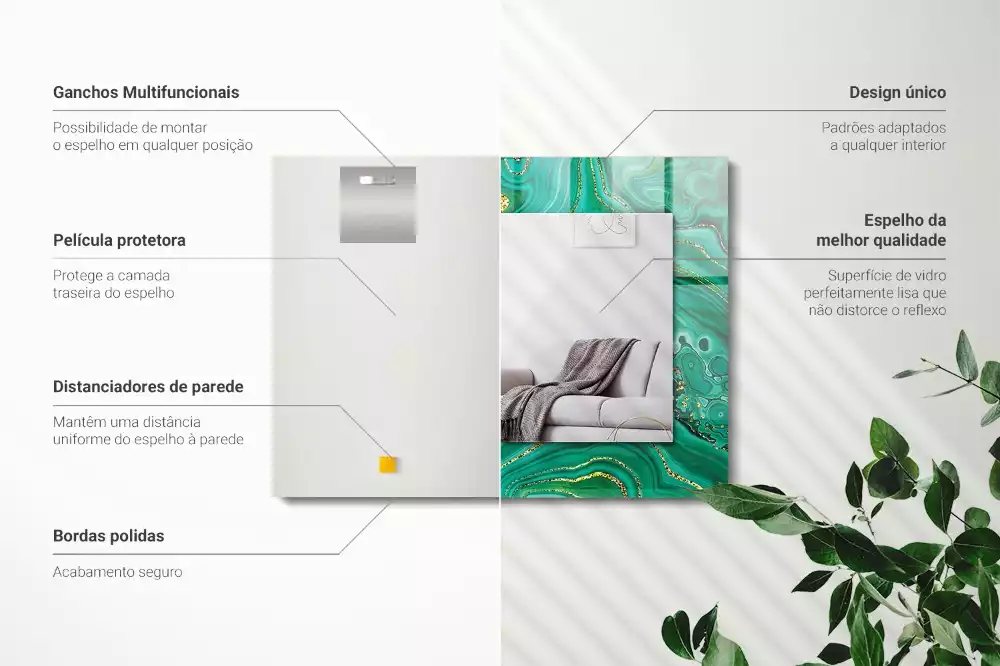 Lustro z nadrukiem dekoracyjne prostokątne abstrakcyjna struktura zielona